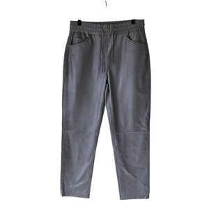 Lth Jkt Gray Leather AMA High Waisted Jogger Pants In Gravel Grey NWT